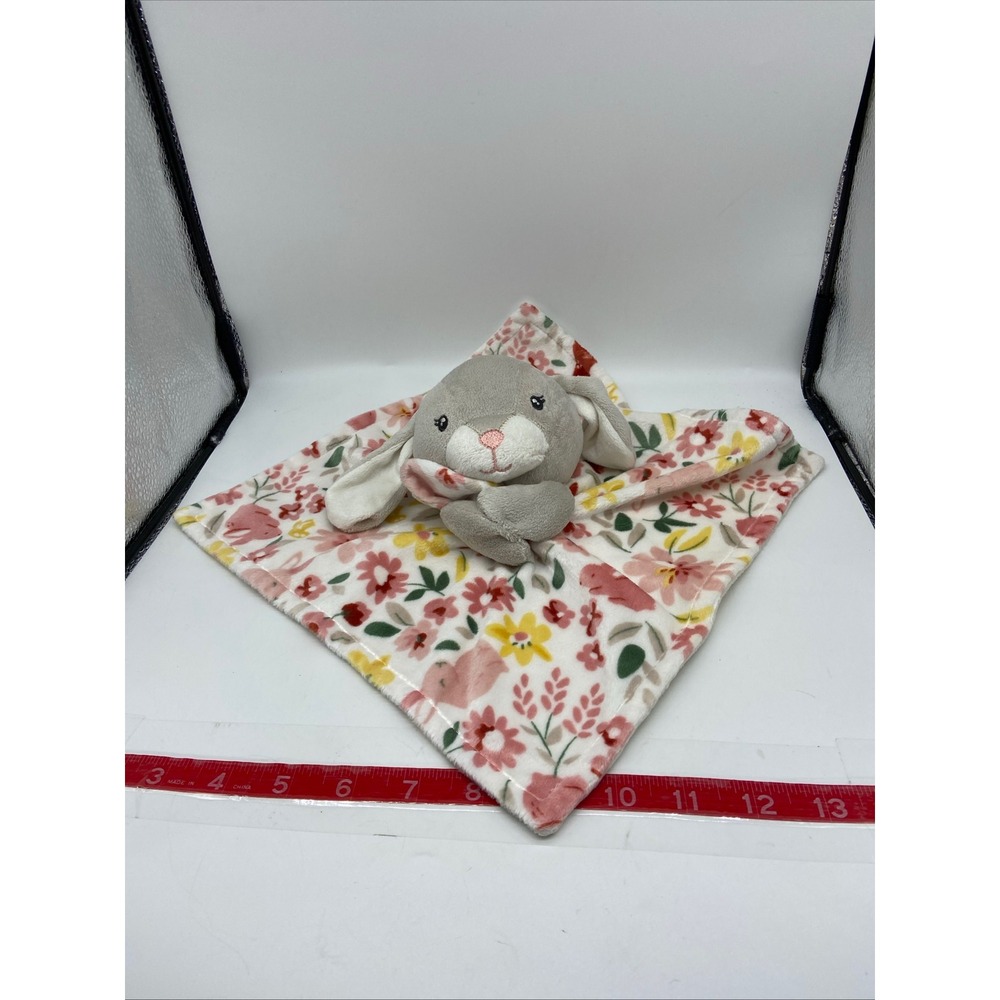 Grey Bunny Rabbit Floral Plush Security Blanket Lovey Pink Yellow Flower Fox